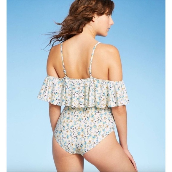 NWT Sea Angel One Piece Swimsuit Floral Print Off Shoulder Ruffle Sz Large - Picture 3 of 9